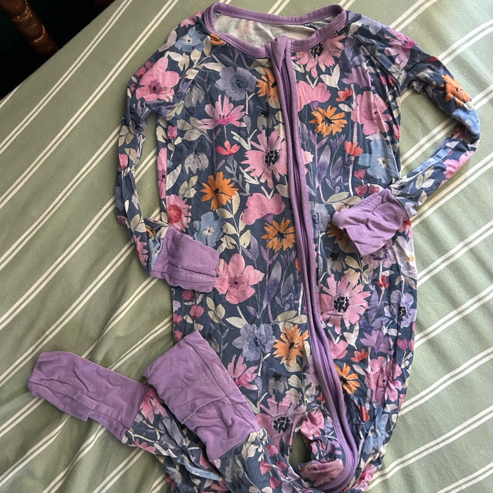 Little Sleepies Floral Onesie with Purple Trim